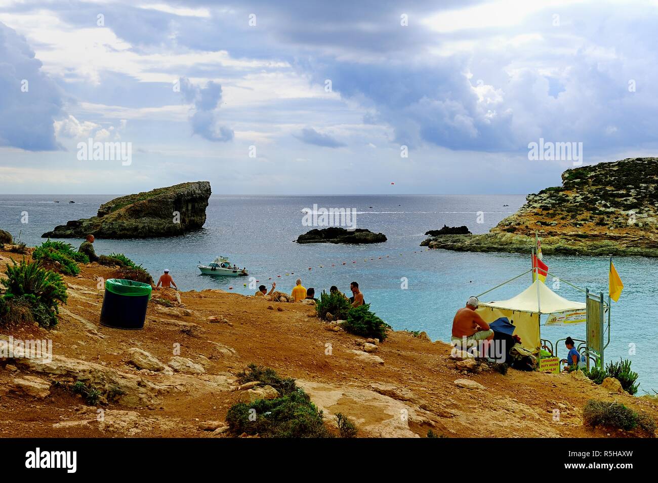 Comino, Malta - 12th October 2018:Yachts at anchor in the blue lagoon Stock Photo