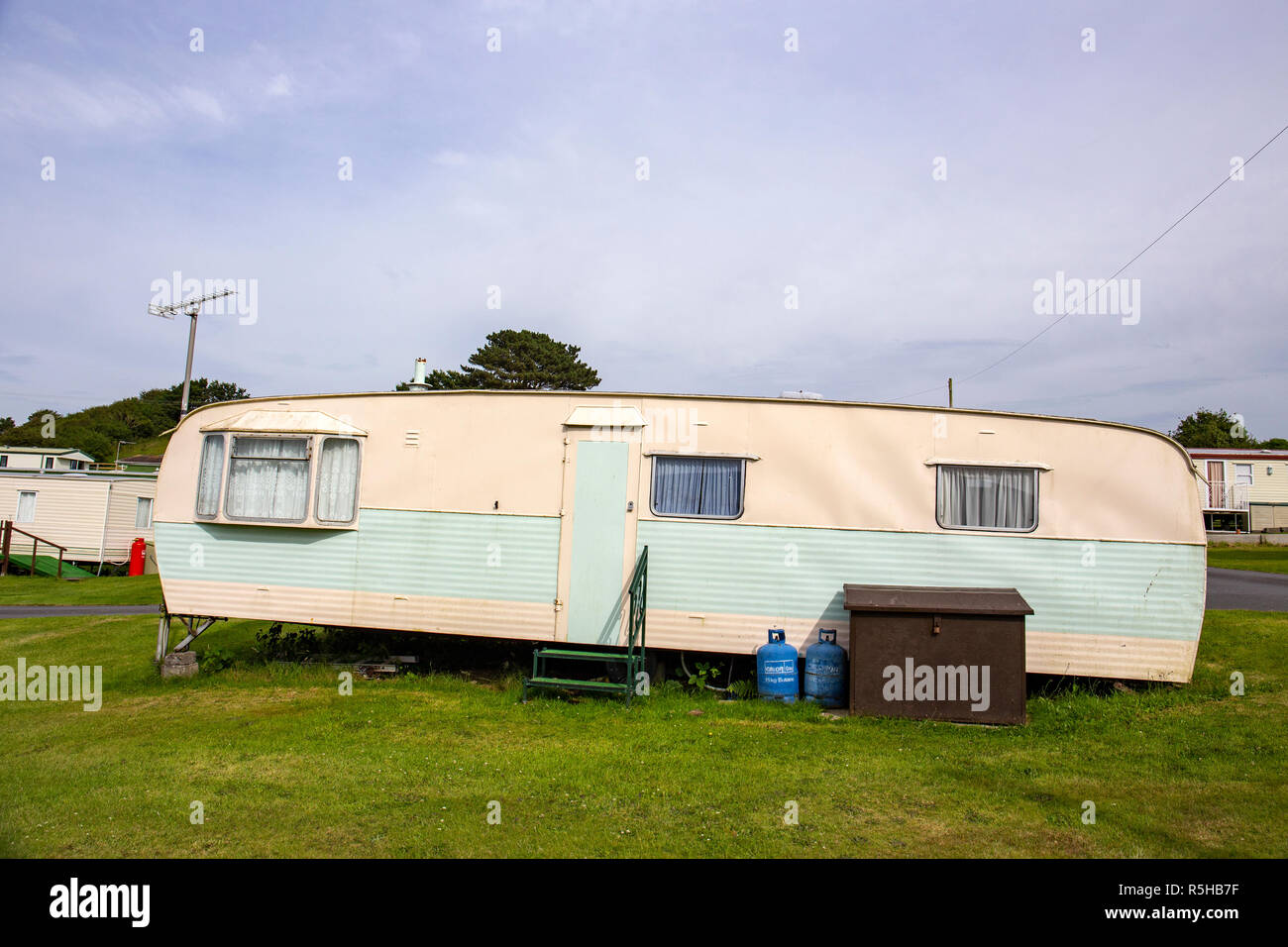 Art deco style caravan on a campsite in Wales UK Stock Photo