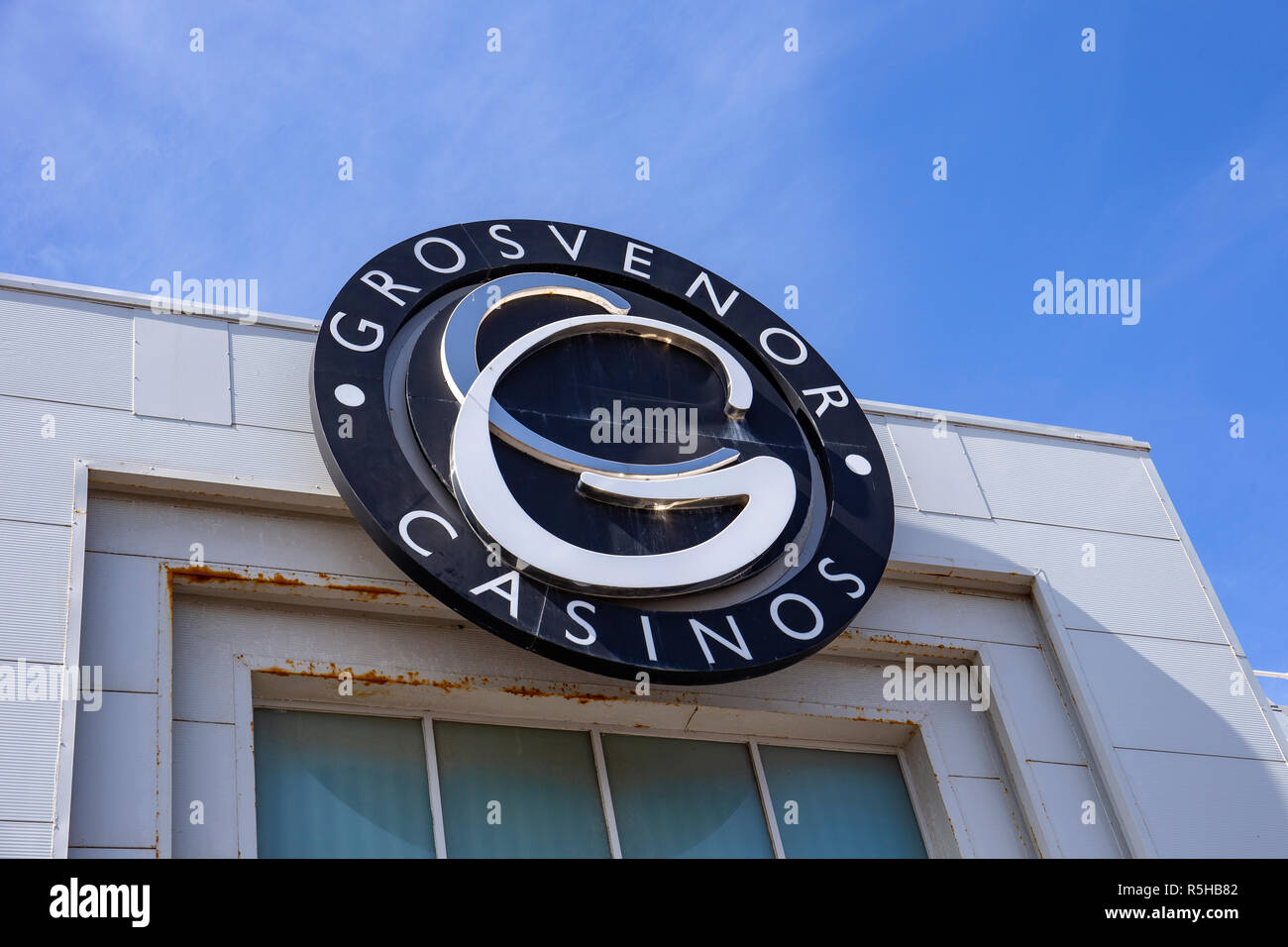 Grosvenor casinos sign on outside wall UK Stock Photo