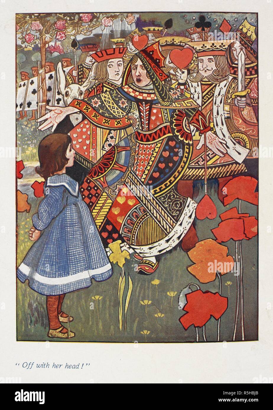 'Off with her head.'  Alice with the red queen. Alice's Adventures in Wonderland ... With eight coloured plates & one hundred and twelve other illustrations by Charles Robinson.. London : Cassell & Co., 1907. Source: 12813.s.17 frontispiece. Author: Robinson, Charles. Dodgson, Charles Lutwidge, pseud. Lewis Carroll. Stock Photo