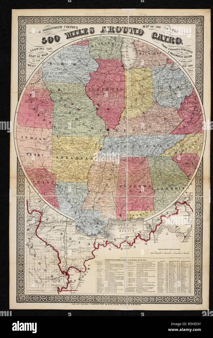 A map of the country 500 miles around Cairo, Illinois. G.W. Colton's