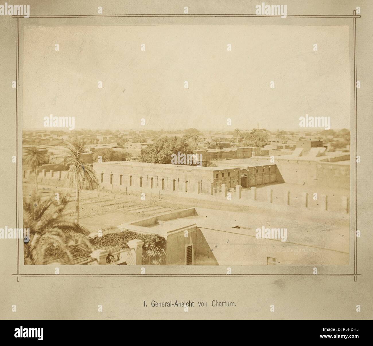 General-Ansicht von Chartum.  General view of Khartoum. Die oberen Nil-LaÌˆnder. Volkstypen und Landschaften. Dargestellt in 160 Photographien. Nach der Natur aufgenommen von R. Buchta. Mit einer Einleitung von Dr. Robert Hartmann. Berlin, 1881. Source: 1789.a.13 plate 1. Language: German. Author: Buchta, Richard. Stock Photo