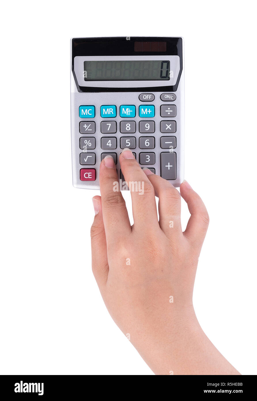 hands with calculator isolated on white background Stock Photo Alamy
