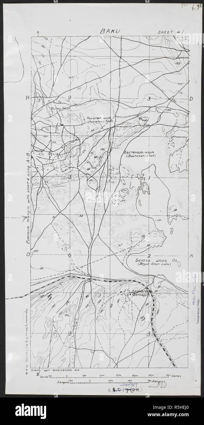 Map of Baku, dated 1918. Baku, MOD Misc 306. [S.l.] : Survey Party MEF, 1918. India. Army. Royal Engineers. Indian Field Survey Company, 1st. Scale 1:21 000. Source: Maps MOD Misc 306 sheet 5. Stock Photo