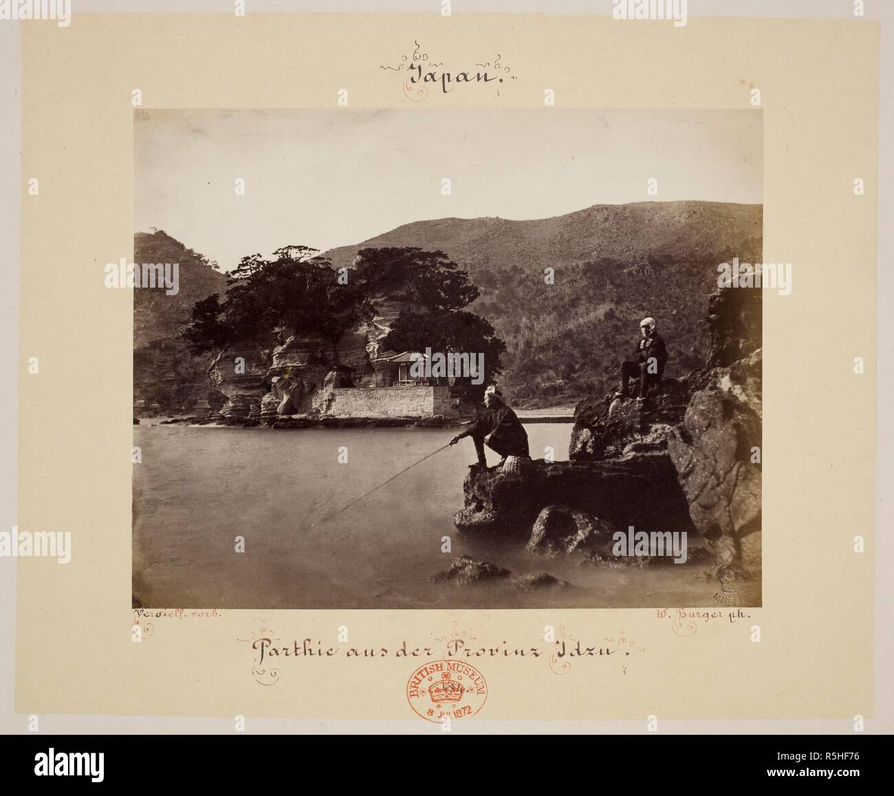 Japanese fishing in province Idsu (Izu peninsula.) . [A Series of 56 Views of Towns, Villages ... in] Japan. W. Burger ph. Japan, c.1869. Source: Maps.8.d.24 plate 55. Stock Photo