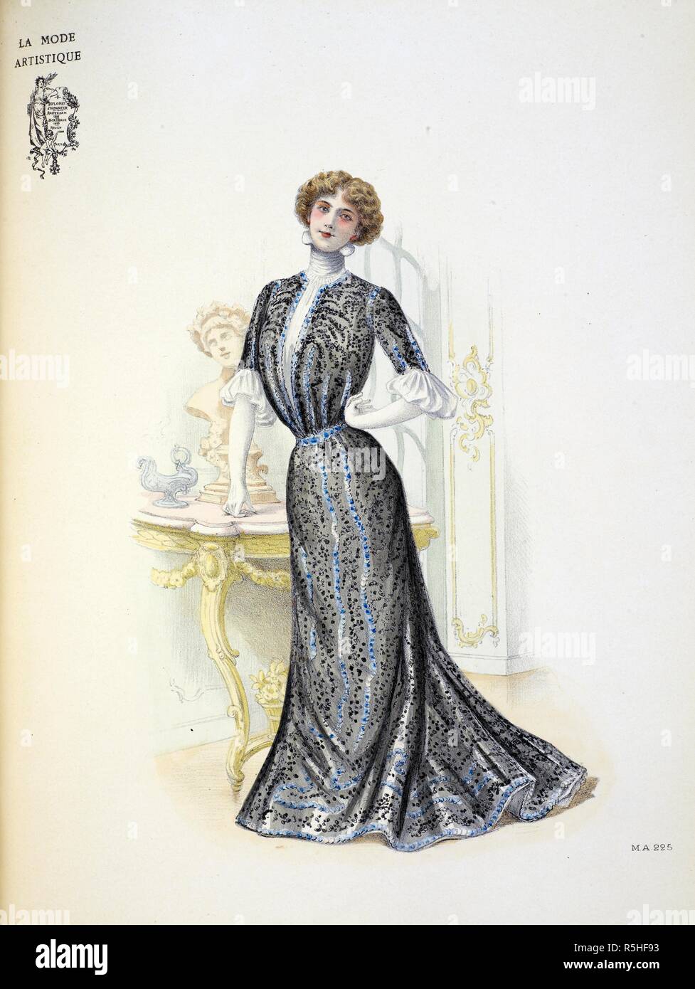 princess polly baby blue dress Gown created for Jane Hading by LaferriÃ¨re for her European tour. 'The  demi-toilette shows how completely successful a high-necked gown may be,  and for a winter theatre dress it should prove a
