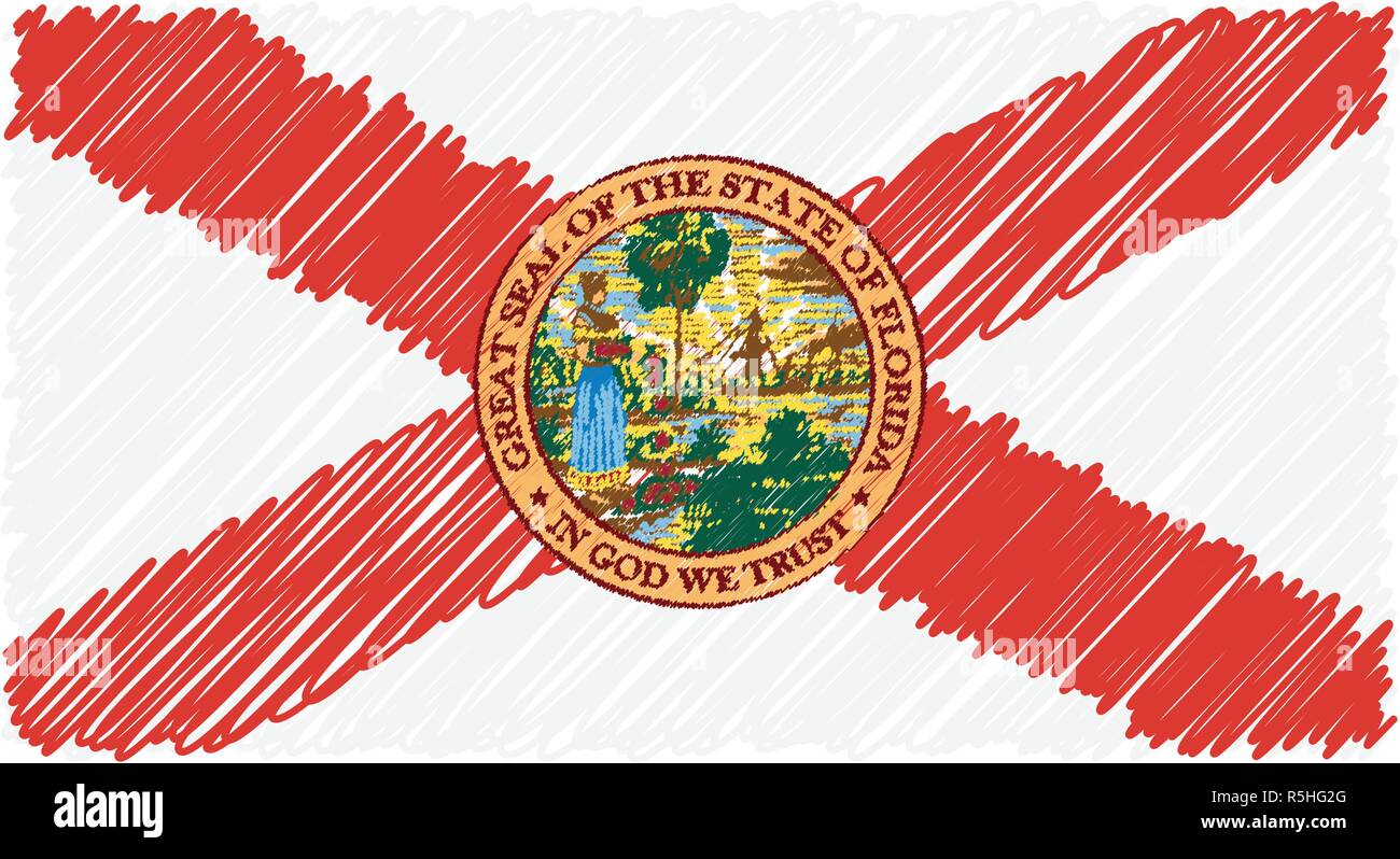 Hand Drawn National Flag Of Florida Isolated On A White Background ...