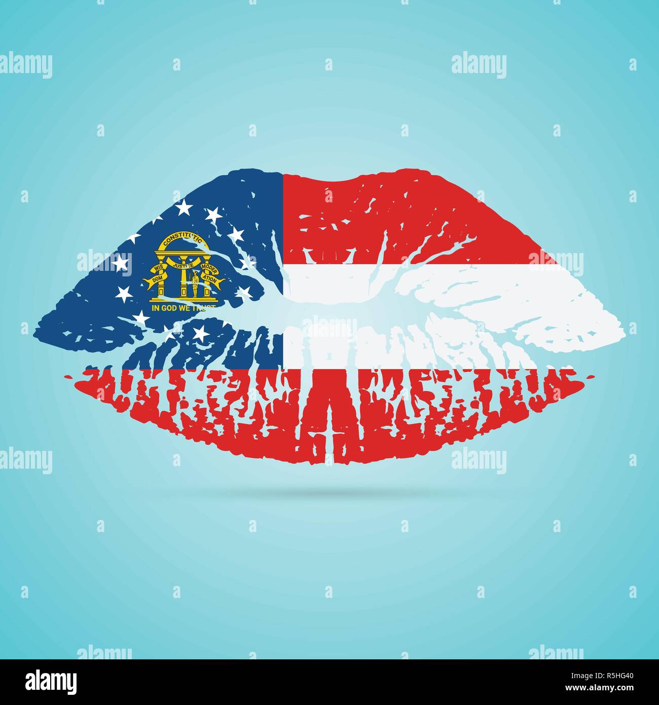 Georgia Flag Lipstick On The Lips Isolated On A White Background. Vector Illustration. Stock Vector