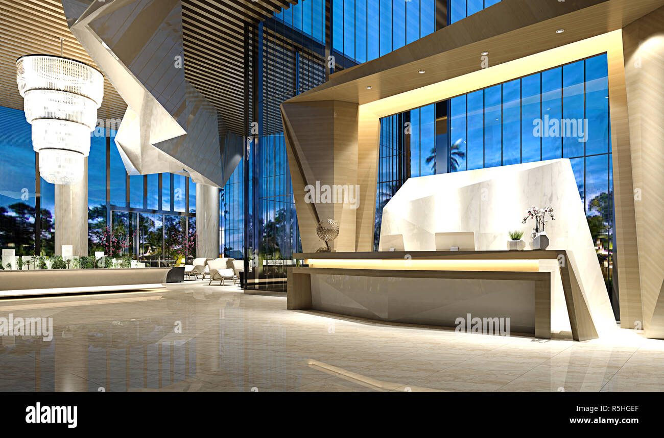 Modern and Luxury Hotel Lobby Reception Stock Photo