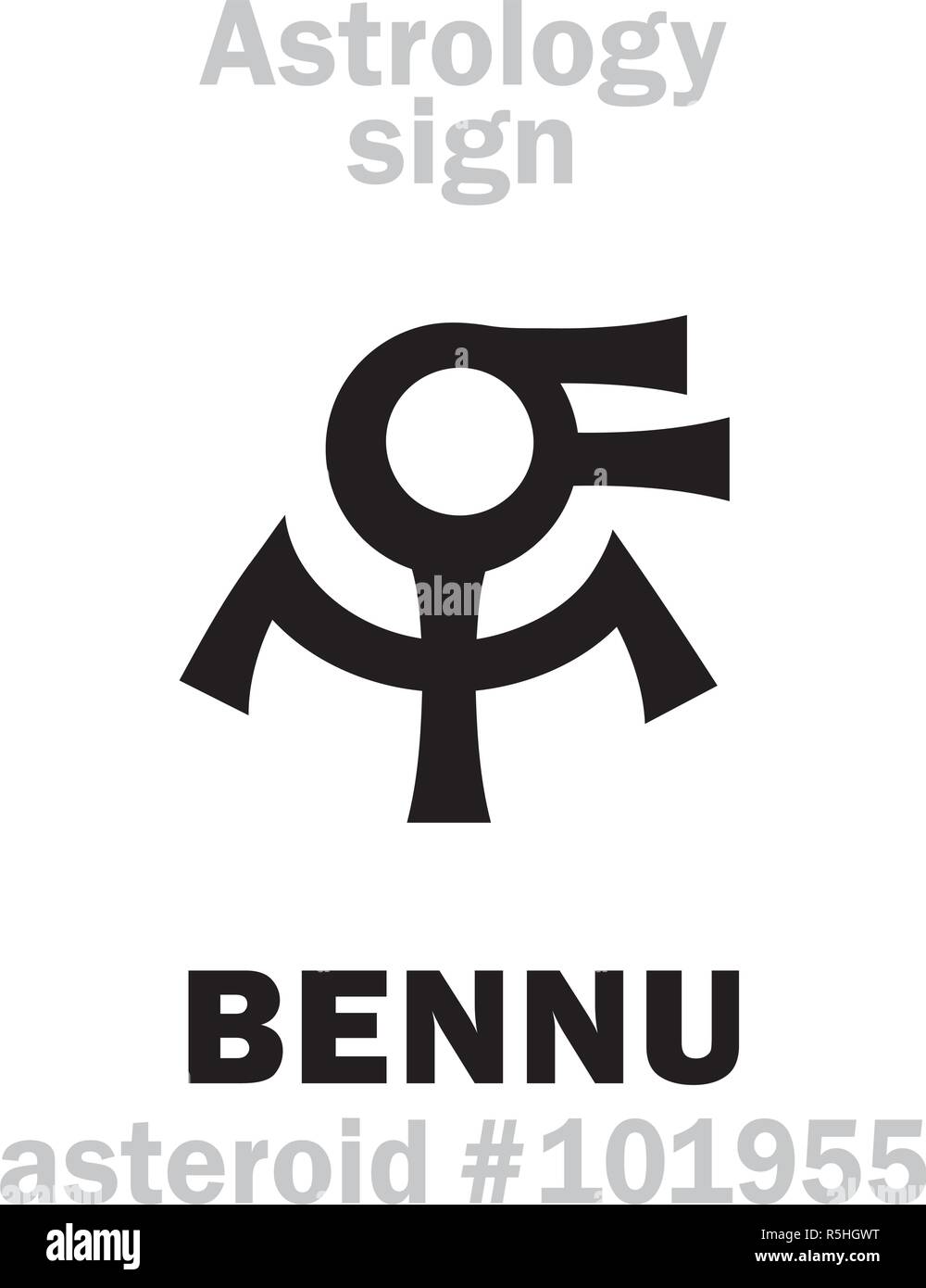 Astrology Alphabet: BENNU (Ba of Ra, The Egyptian Phœnix), potentially hazardous asteroid #101955. Hieroglyphics character sign (single symbol). Stock Vector
