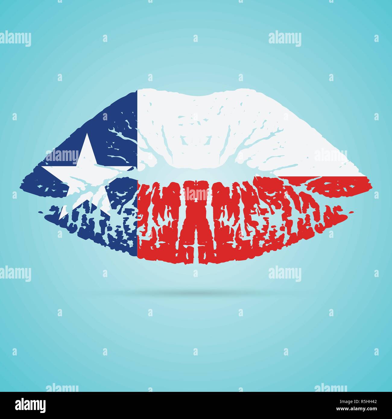 Texas Flag Lipstick On The Lips Isolated On A White Background. Vector