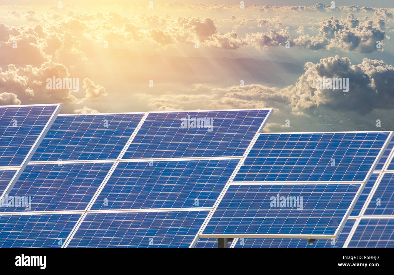 Power plant using renewable solar energy with blue sky Stock Photo - Alamy