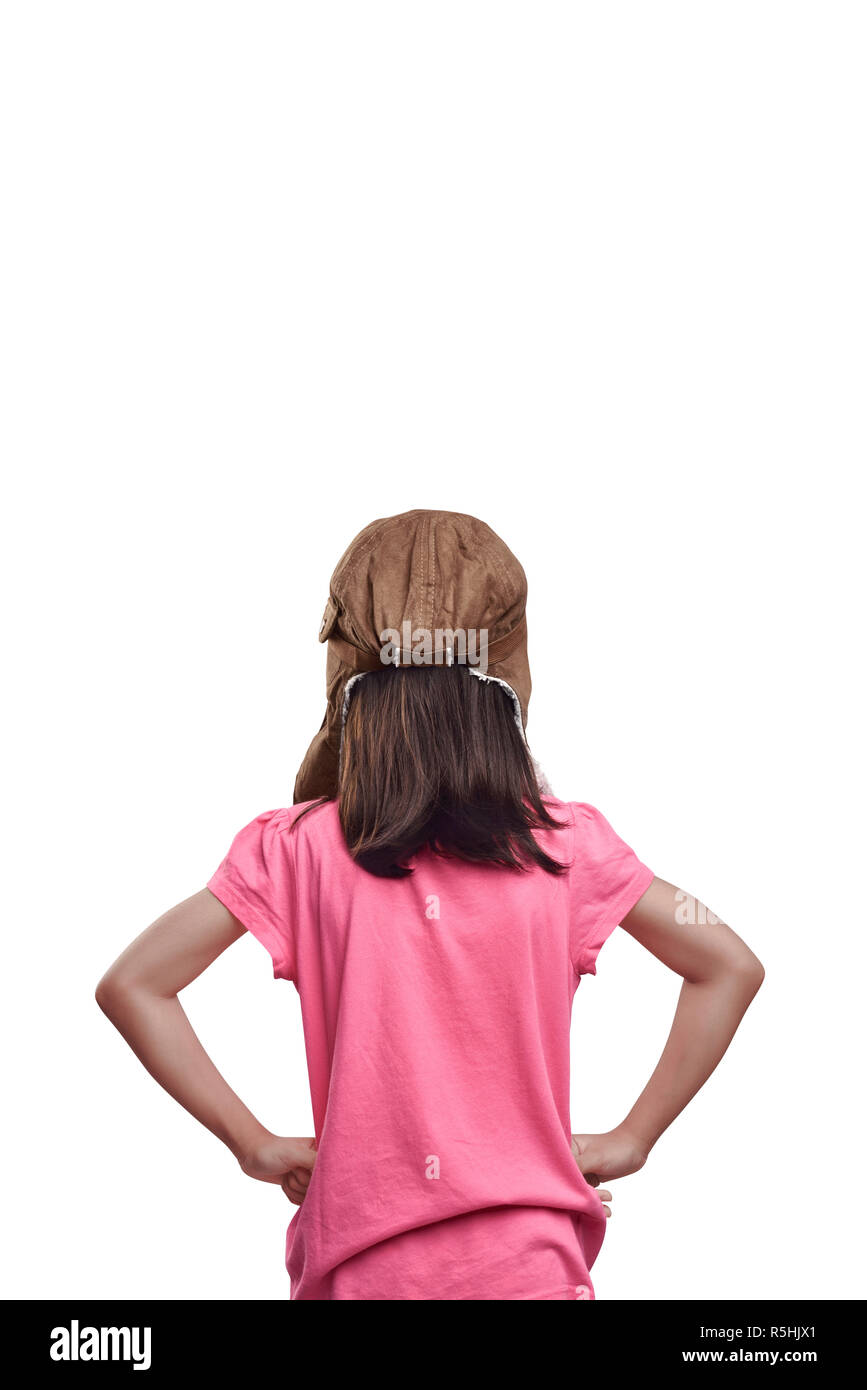 Back view of asian child in an aviator helmet Stock Photo