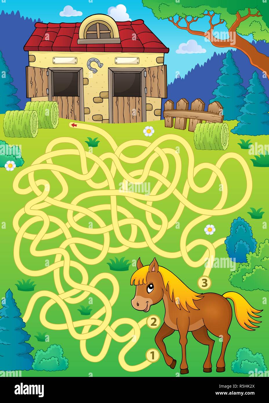 Maze 33 with horse theme Stock Photo - Alamy