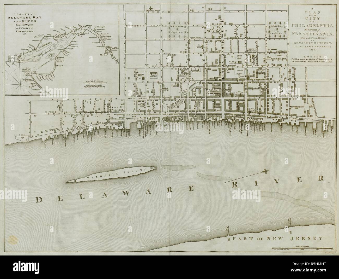 United states map 1776 hi res stock - A Plan Of The City Of Philadelphia With An Inset In The Upper Left Of A Chart Of Delaware Bay And River A Plan Of The City Of Philadelphia The Capital Of Pennsylvania From An Actual Survey London Publishd As The Act Directs 4th November 1776 By Andrew Dury Dukes Court St Martins Lane 4th November 1776 Copperplate Engraving With Original Hand Colour Source Maps Ktop1227 Language English R5HMHT 
