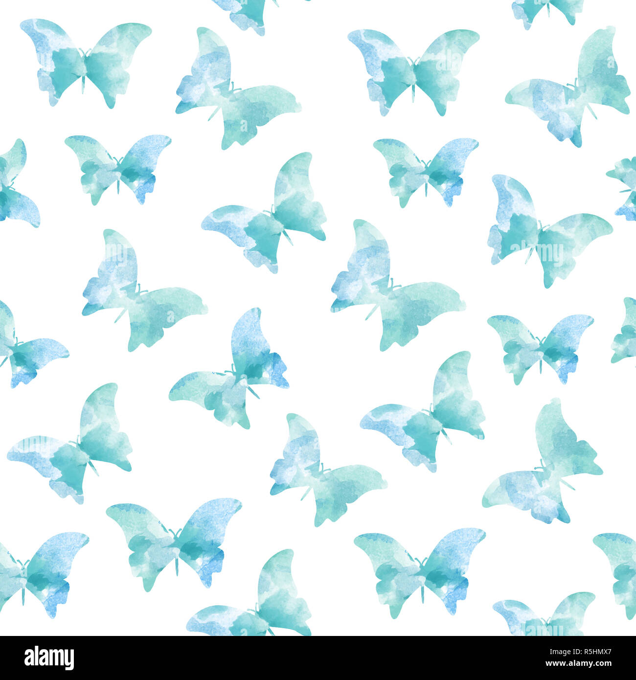 watercolor seamless pattern with blue butterflies Stock Photo - Alamy
