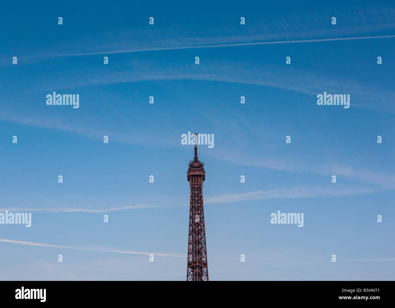 Eiffel Tower, a wrought-iron lattice tower on the Champ de Mars in Paris, France, photographed from the Trocodero of the  second level and above at th Stock Photo