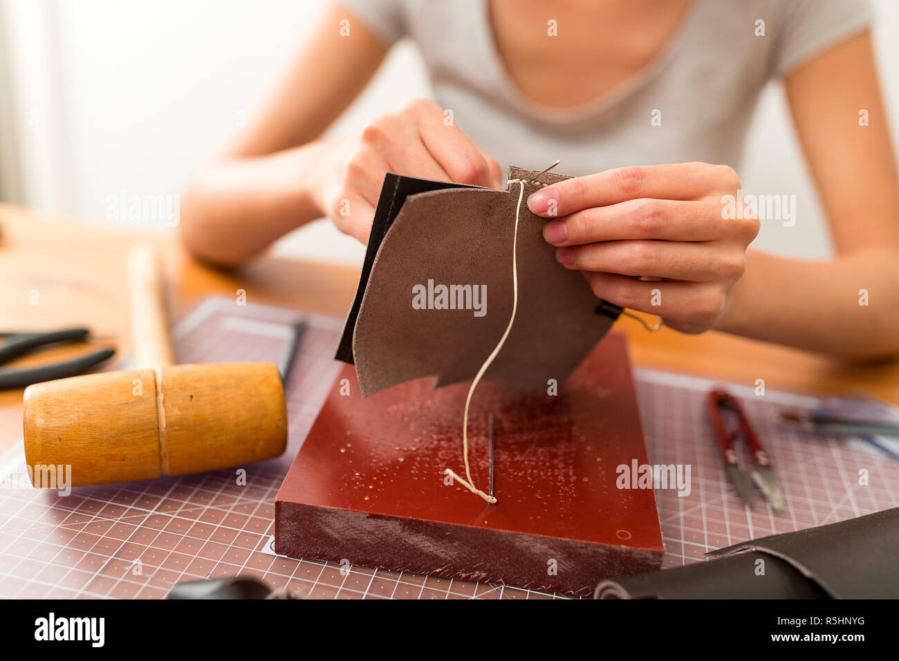 Making leather craft Stock Photo Alamy