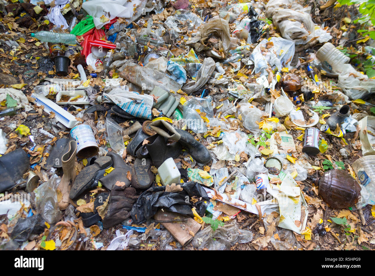 garbage in the forest. big dump in green forest Stock Photo - Alamy