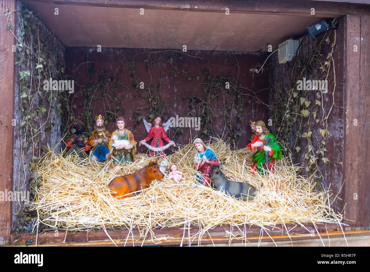 Christmas or nativity scene displayed by the roadside. Stock Photo