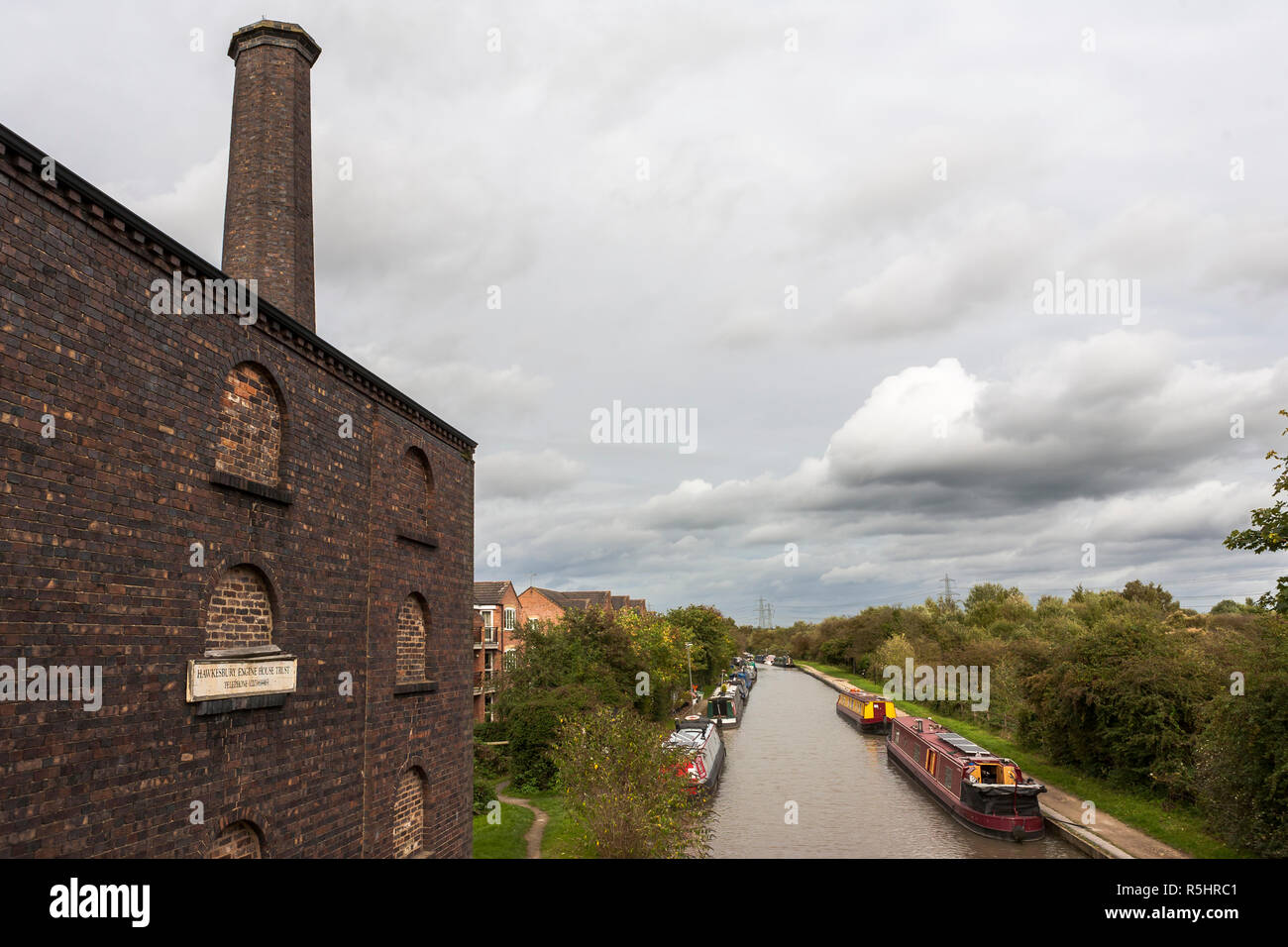 The disused industrial heritage Hawkesbury Engine House on the banks of the Coventry Canal, Warwickshire, England, UK (WOP) Stock Photo