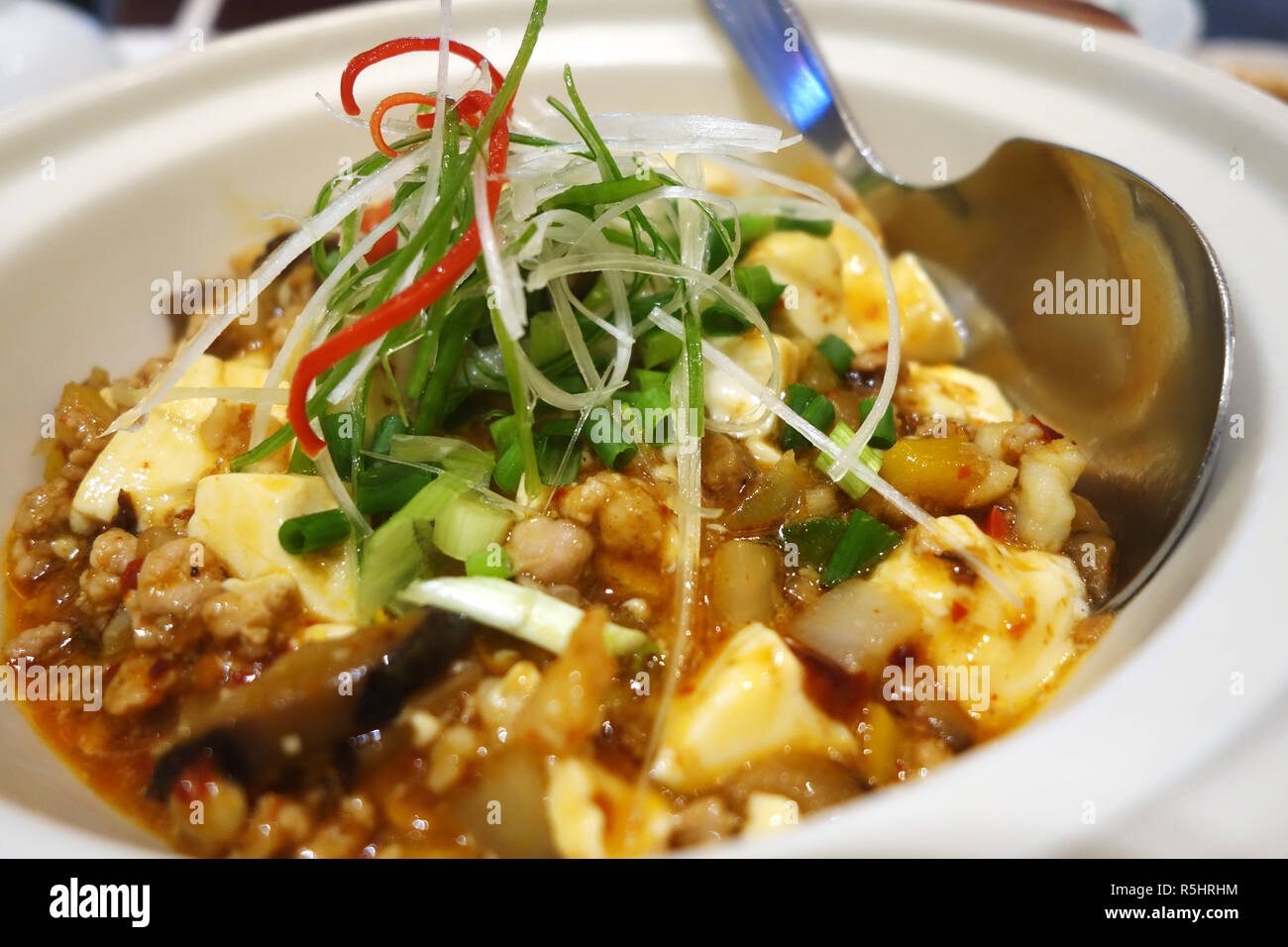 Tofu and mince with hot spicy sauce Stock Photo Alamy
