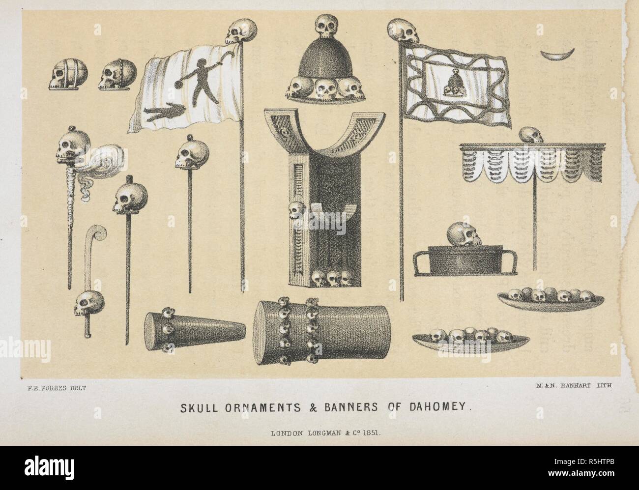 Skull ornaments & banners of Dahomey. Dahomey and the Dahomans: being the journals of two missions to the King of Dahomey. London, 1851. Source: 10097.d.21. Stock Photo