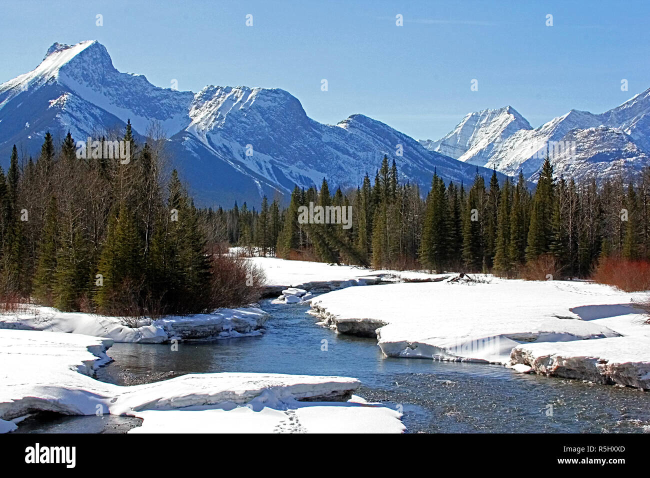 Kananaskis Country, Alberta, Canada.  Mountains, rivers, trees, wilderness Stock Photo