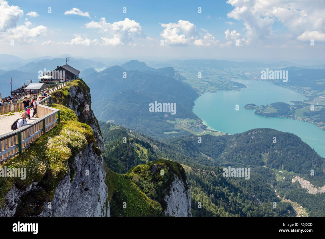 View of Mondsee from the summit of the Schafberg Mountain, St Wolfgang im Salzkammergut, Austria Stock Photo