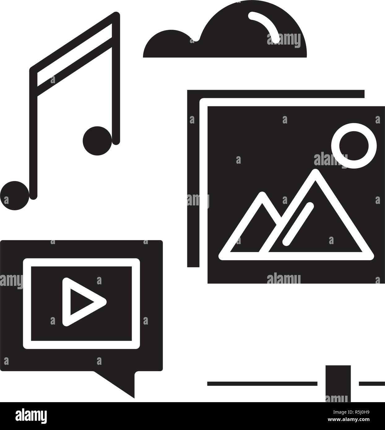 Media content black icon, vector sign on isolated background. Media ...