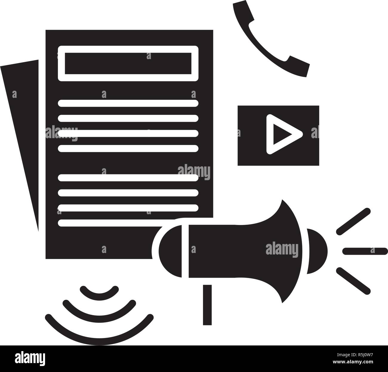 Press realese black icon, vector sign on isolated background. Press ...
