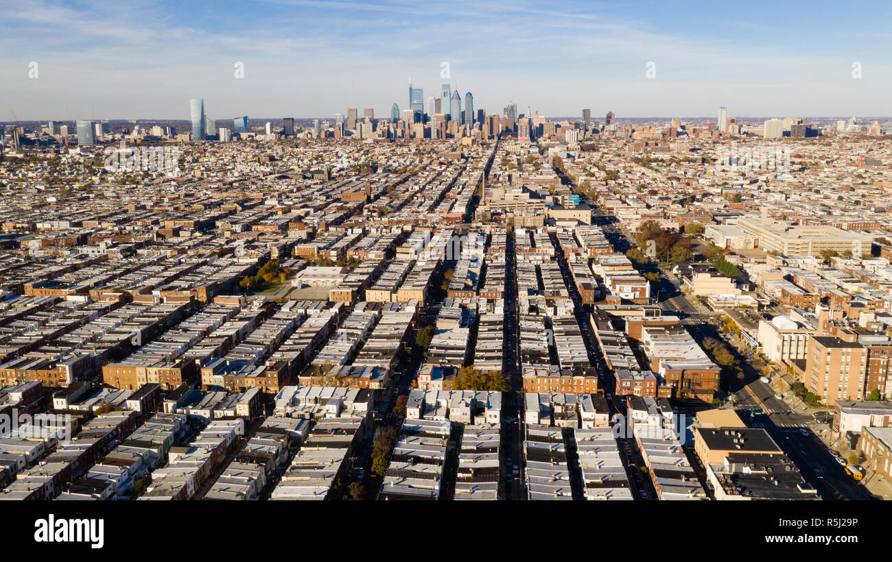 Areal view of the urban sprawl and row houses in south Philly Pennsylvania Stock Photo