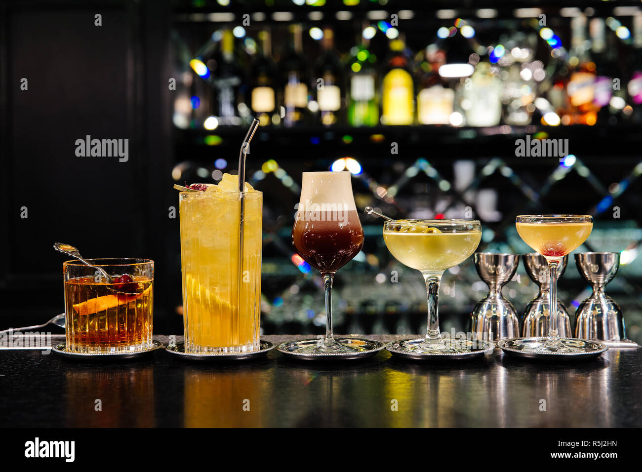 five kinds of classic cocktails, Pina colada, old fashion Stock Photo