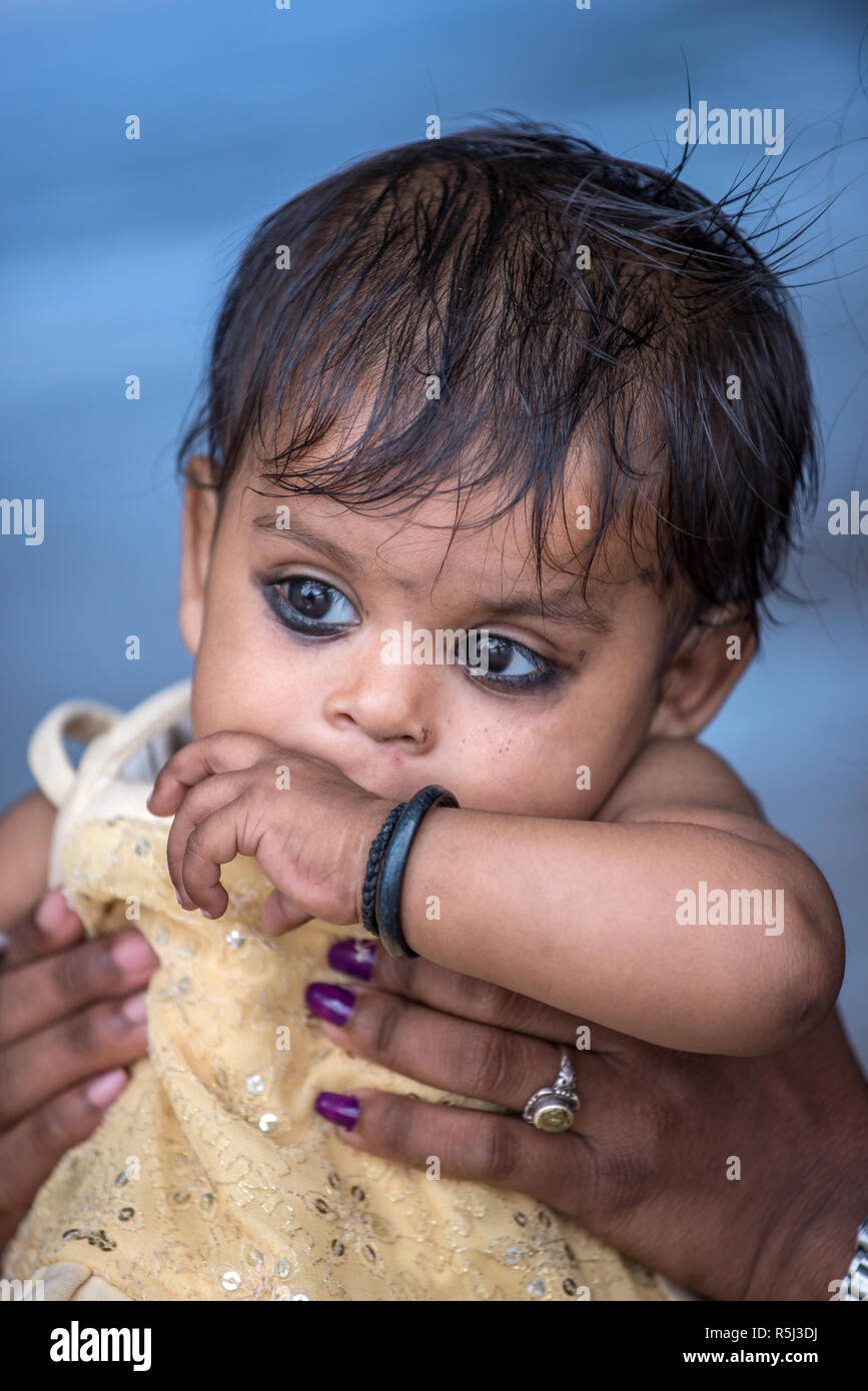 Portrait Of A Small Baby Child With Kajal Eyeliner Amer Rajasthan India Stock Photo Alamy