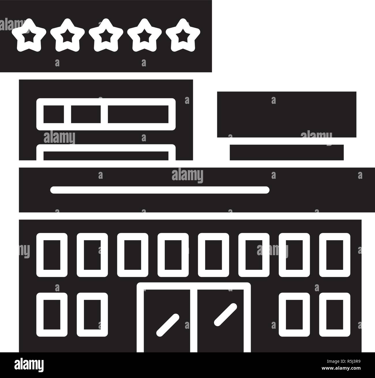 Resort hotel black icon, vector sign on isolated background. Resort ...