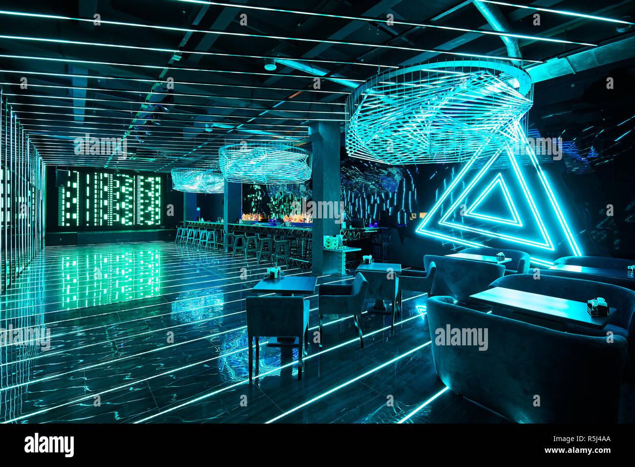 Moscow, Russia, 04.04.2018: neon lighting in the modern night bar Stock Photo