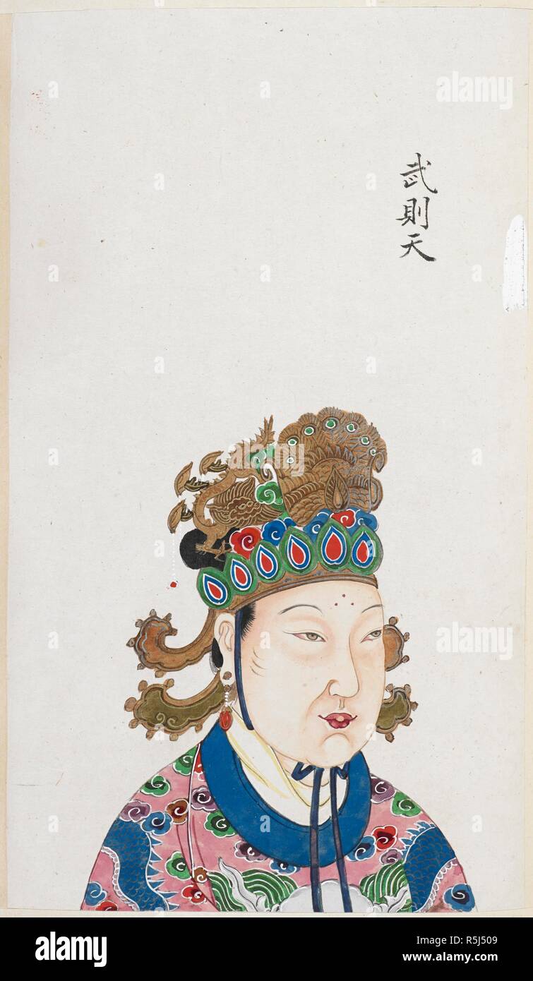 The Empress Wu Zetian, who usurped power during the Tang dynasty in China. She ruled from AD 684 to 705. An 18th century album of portraits of 86 emperors of China, with Chinese historical notes. China, 18th century. Source: Or. 2231, f.51. Language: Chinese. Stock Photo