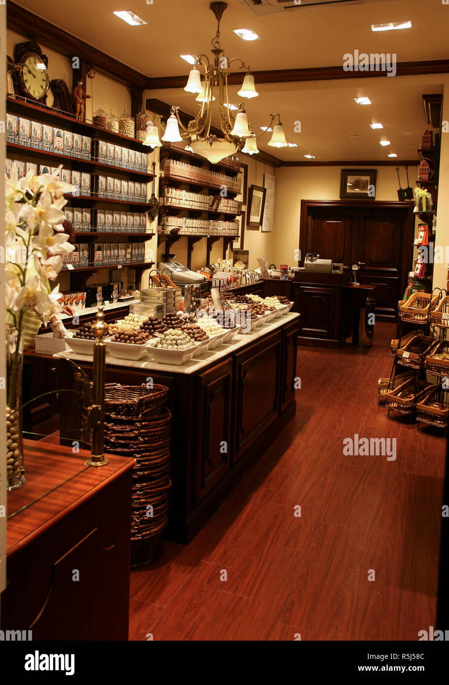 BRUSSELS Belgium chocolate shop with its famous pralines Stock Photo