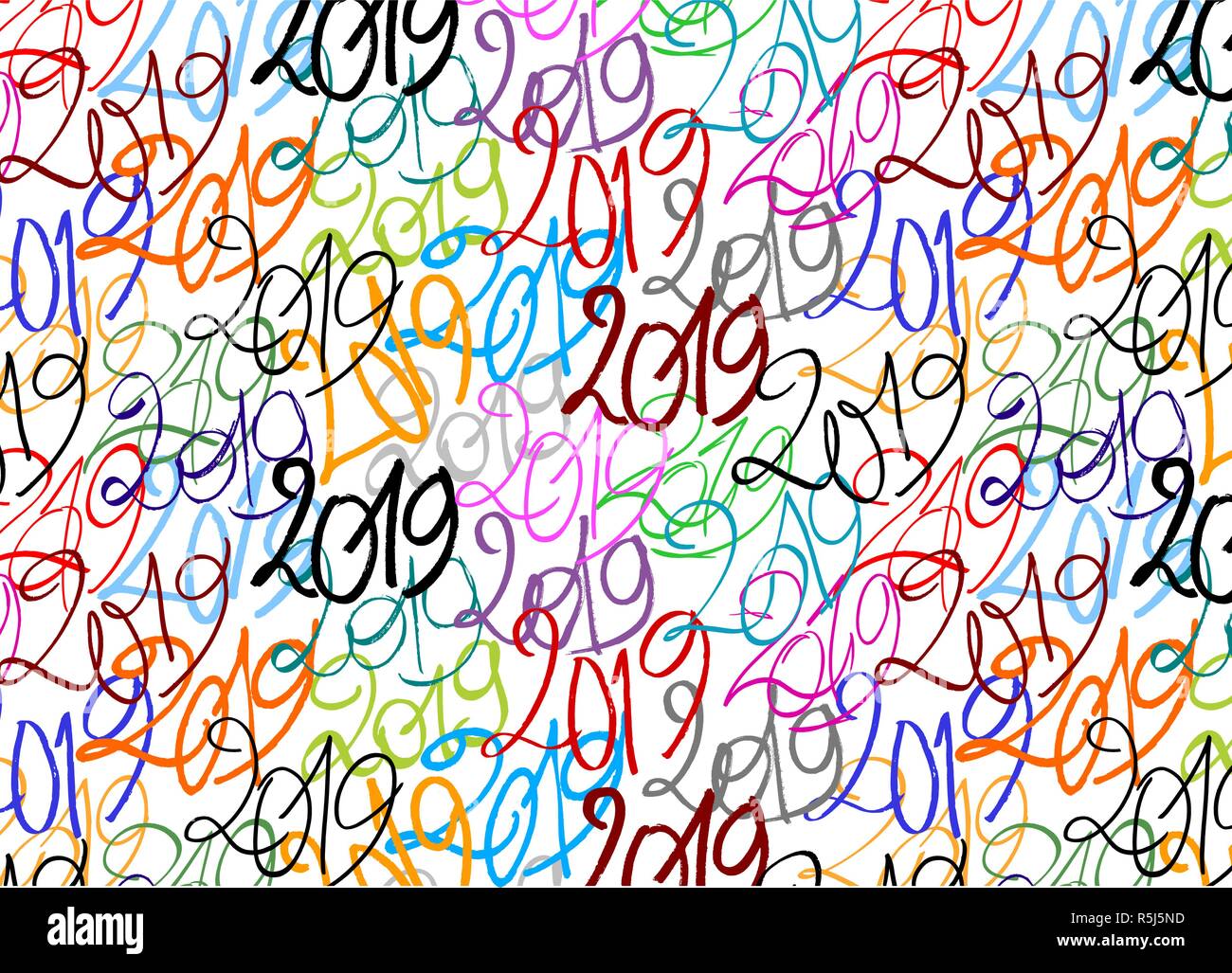 Seamless Pattern made with 2019 hand drawn Signs Stock Vector
