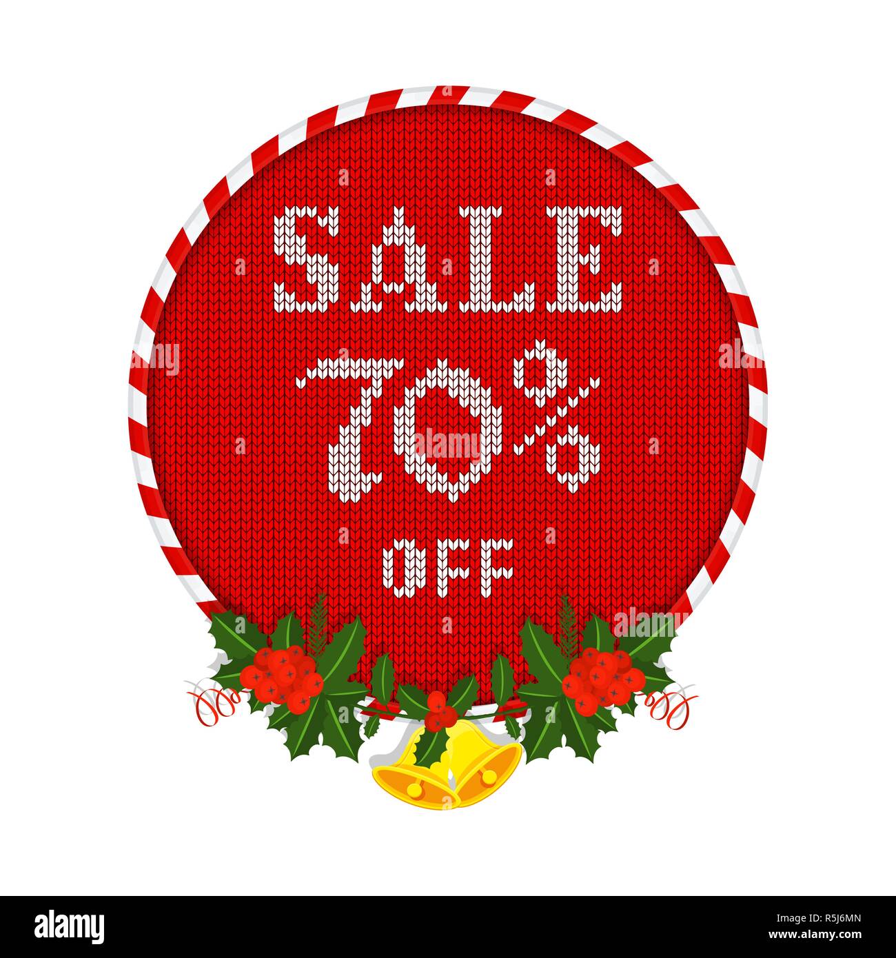 Christmas sale tag with holly berry branch. Scandinavian style decoration Stock Vector