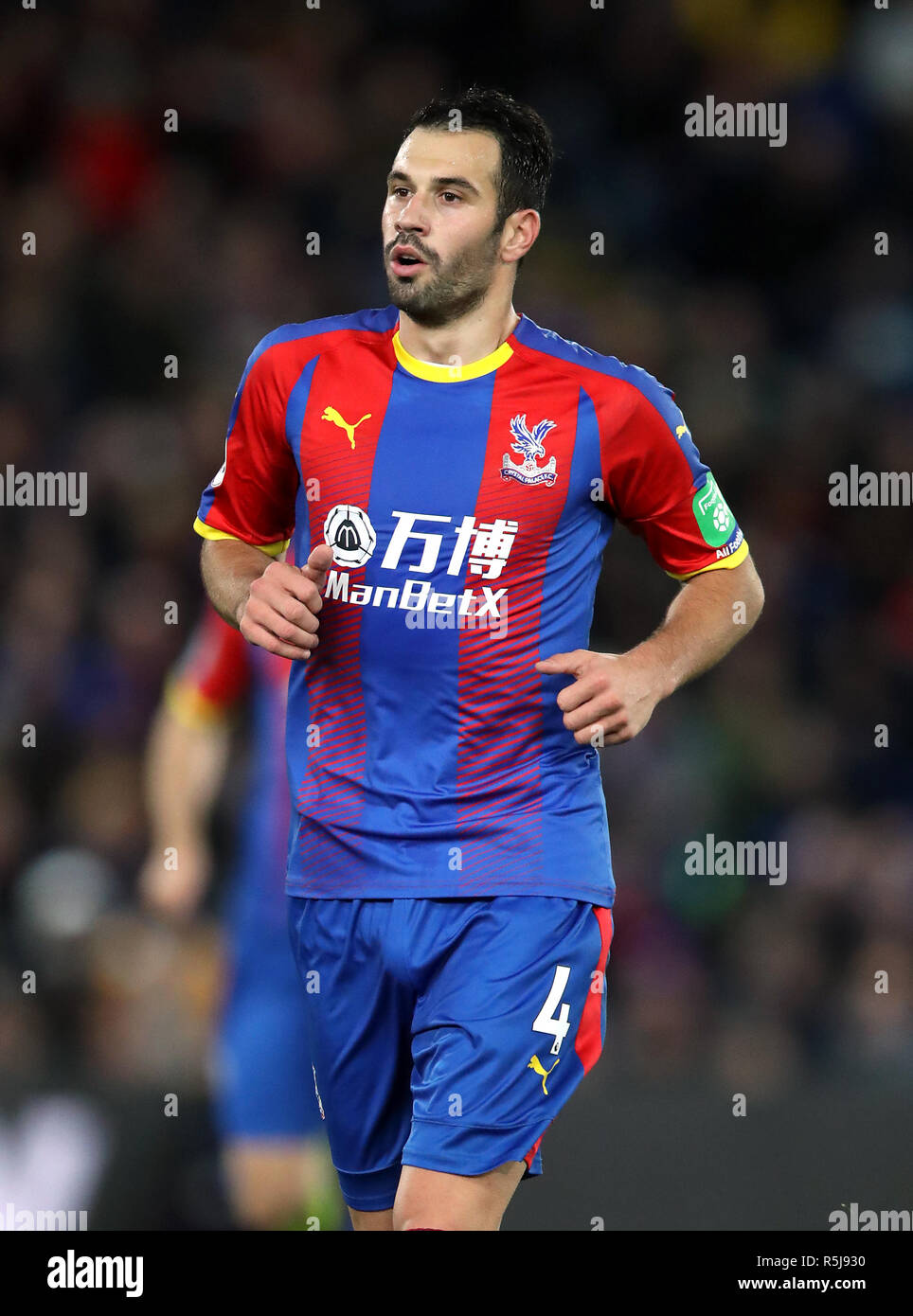 Crystal Palace's Luka Milivojevic without the rainbow captain's armband visable during the Premier League match at Selhurst Park, London. Stock Photo