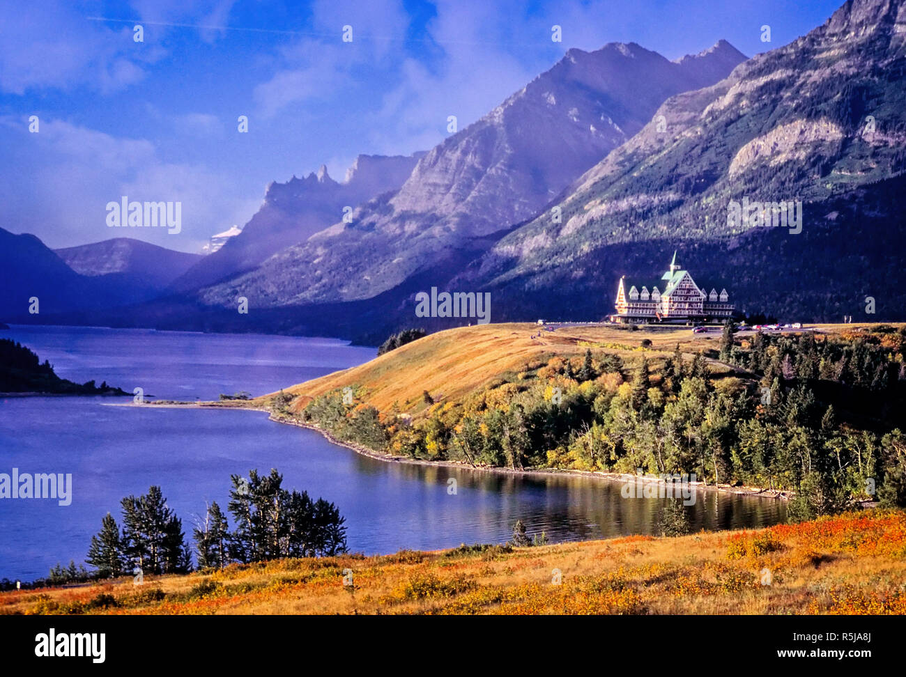 The Prince of Wales Hotel located in Waterton Lakes National Park was opened in 1927. Alberta. Canada. Stock Photo