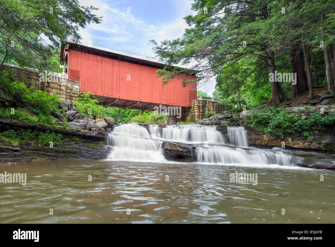 Built in 1887, the historic Packsaddle Covered Bridge crosses over