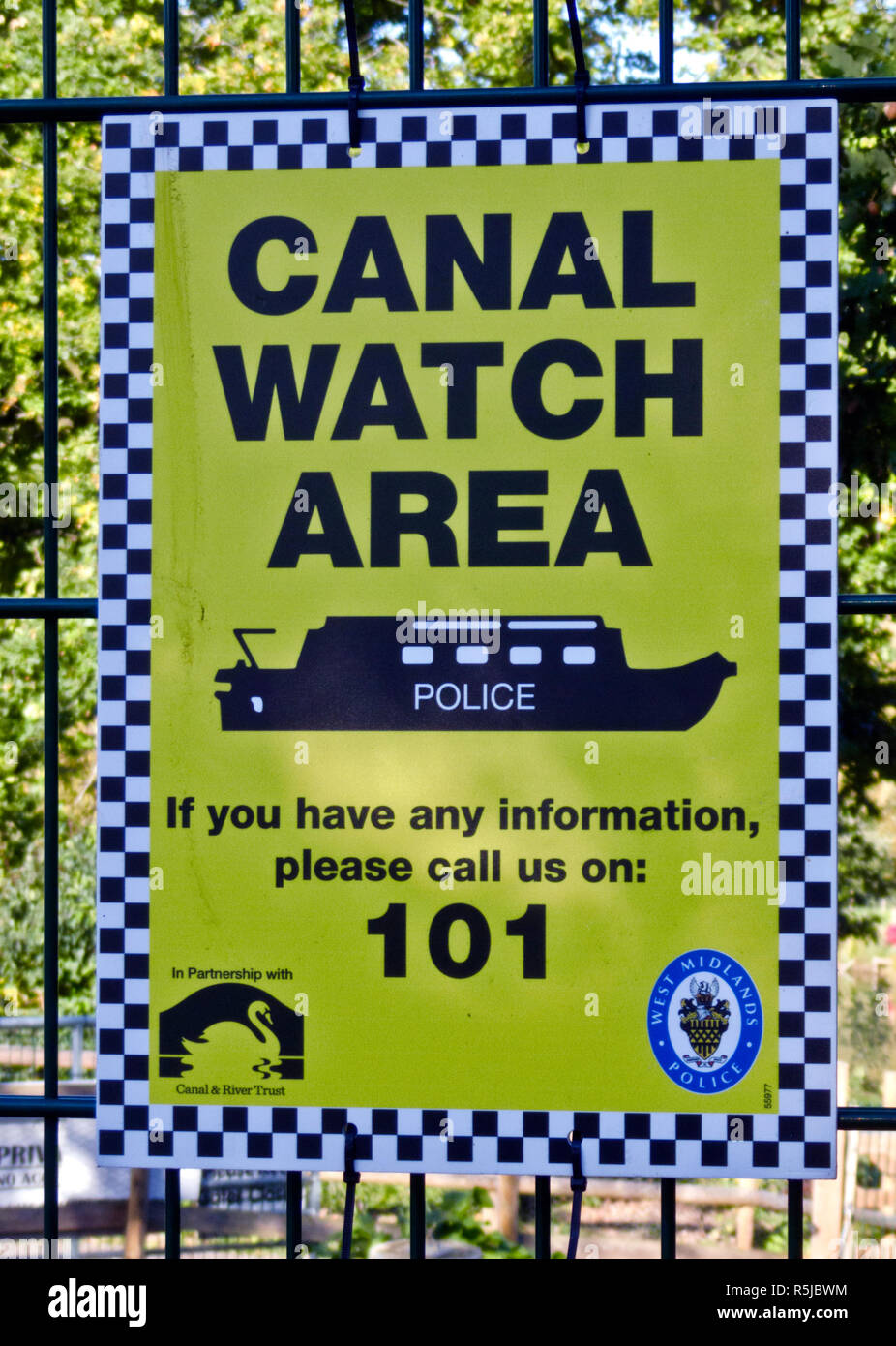 Canal Watch Area Poster, an Anti Crime Initiative by West Midlands Police & Canal & River Trust, West Midlands, England, UK Stock Photo