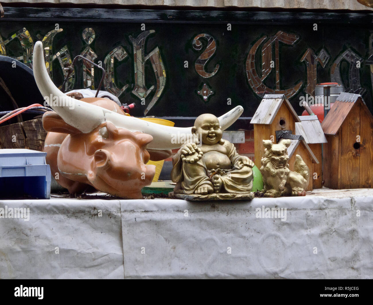 Collection of Novelty Items Including Sitting Gold Buddha, Oriental Foo