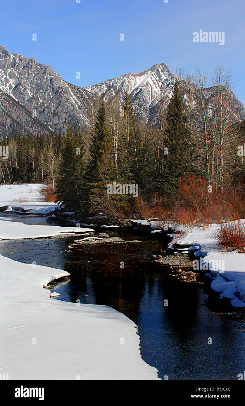 Winter view of the Elbow river in Alberta, Canada Stock Photo