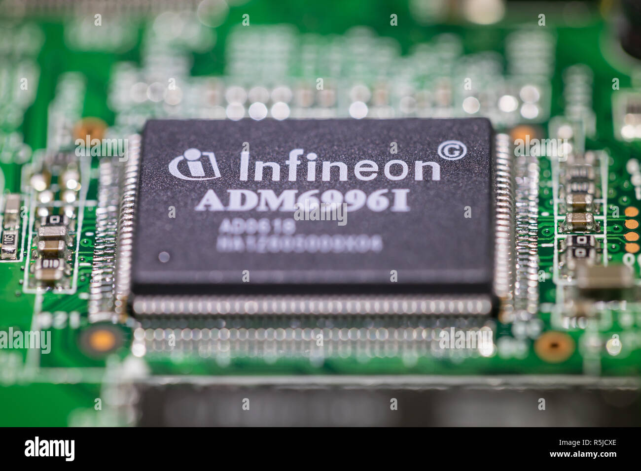 Infineon CPU on circuit board Stock Photo
