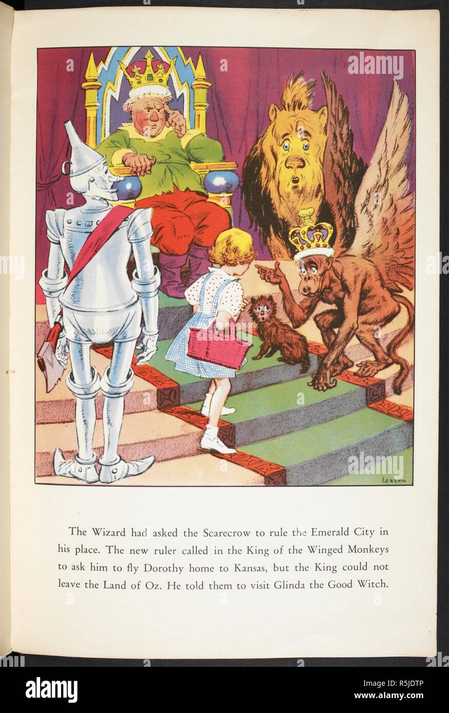 Dorothy meeting the ruler of the Emerald city, and the king of the winged monkeys. The Wizard of Oz picture book. London : Hutchinson, [1940]. Source: LB.31.c.9373 page 8. Author: BAUM, LYMAN FRANK. Leason, Percy Alexander. Stock Photo