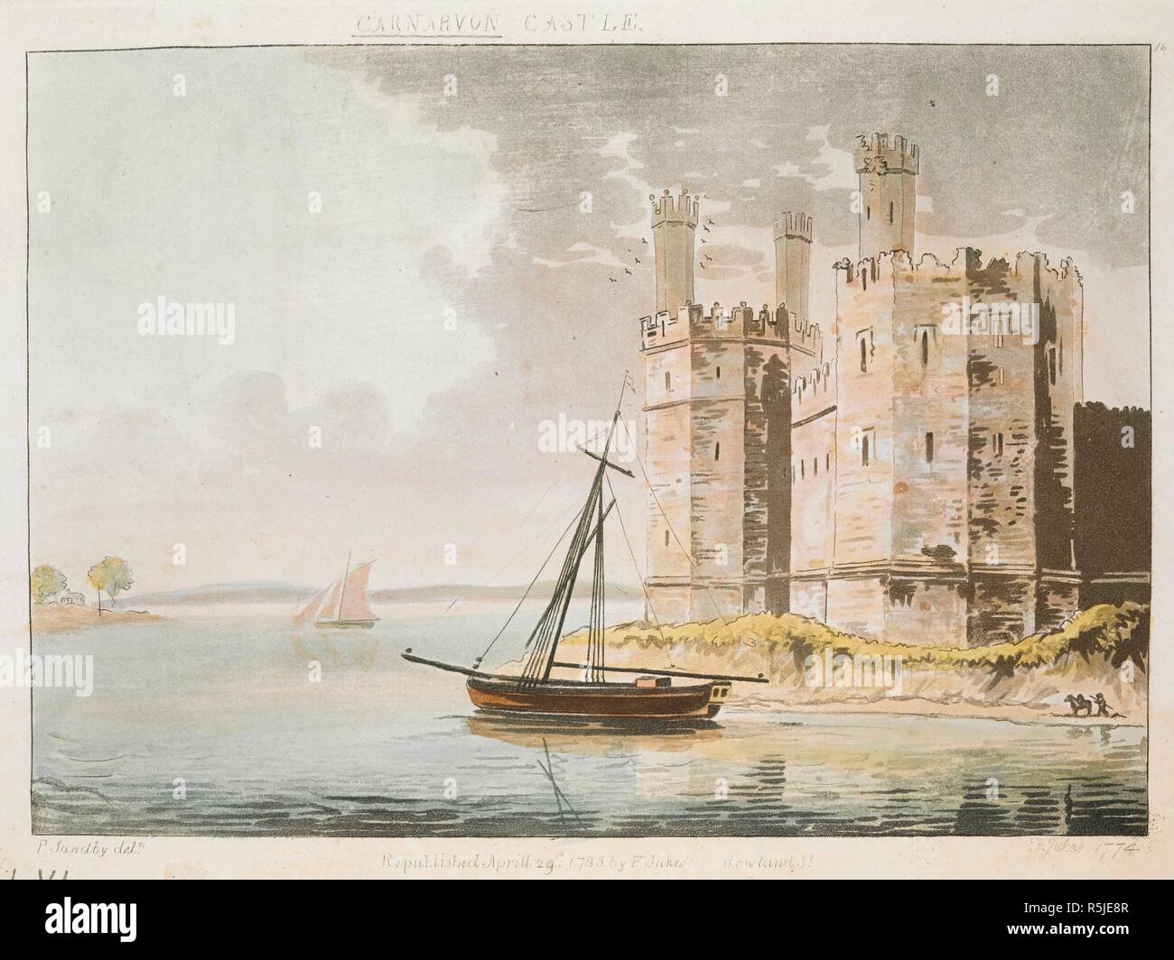 Boats on the water by Caernarfon Castle. CARNARVON CASTLE. [London