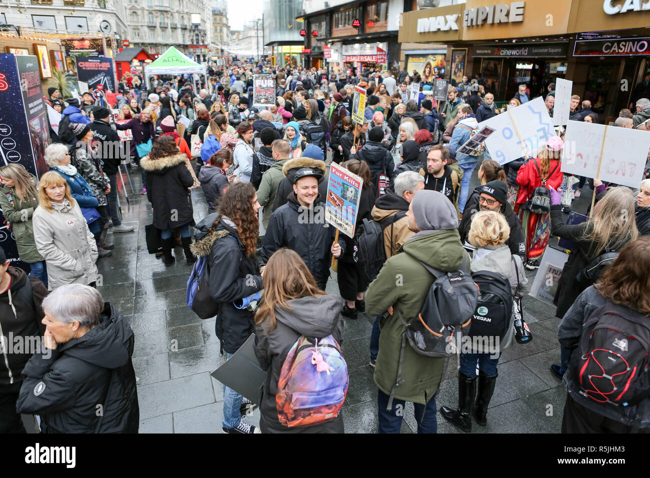 London, UK,1st December 2018. Anti fur march through central London streets to for animals abused, tortured and murdered for their fur. Penelope Barritt/Alamy Live News Stock Photo